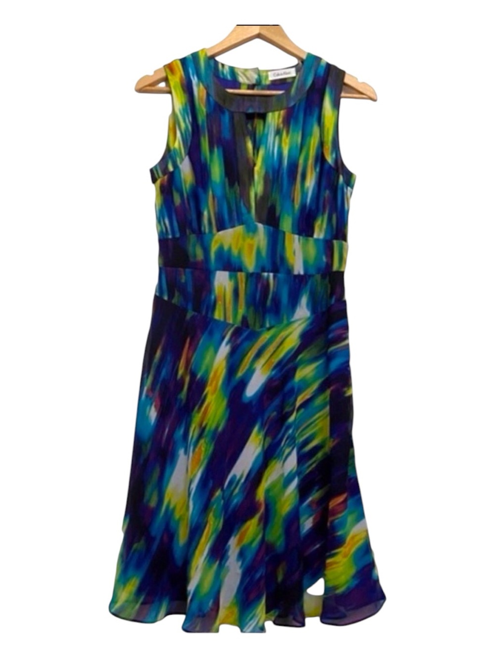 CALVIN Klein dress woven Aline multicolored chiffon fit&flair sleeveles summer 4